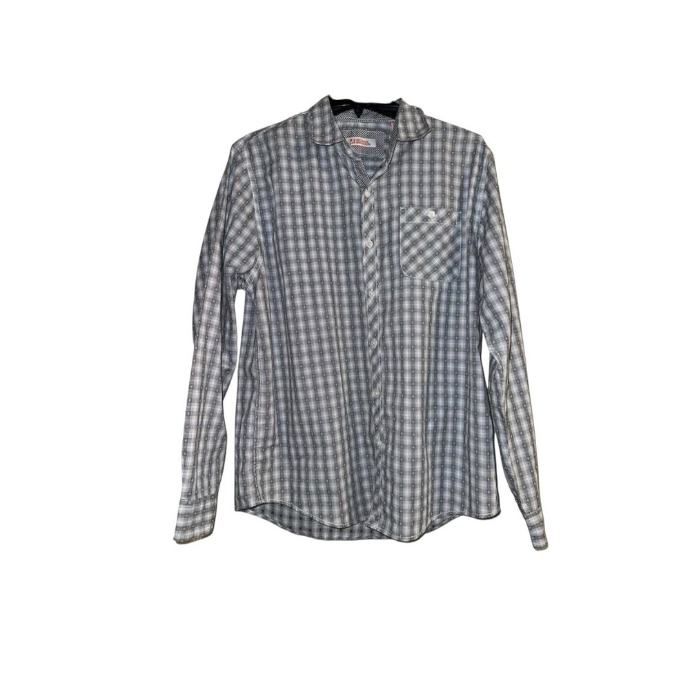 Michael Brandon Mens Grey Plaid Long Sleeve Button Down Shirt Size Medium‎